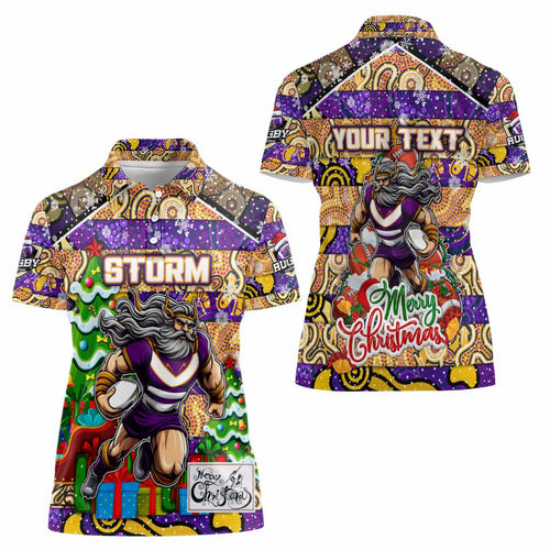 Custom Storm Rugby Merry Christmas Women Polo Shirt Indigenous Australian Art