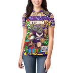 Custom Storm Rugby Merry Christmas Women Polo Shirt Indigenous Australian Art
