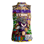 Custom Storm Rugby Merry Christmas Women Sleeveless Polo Shirt Indigenous Australian Art