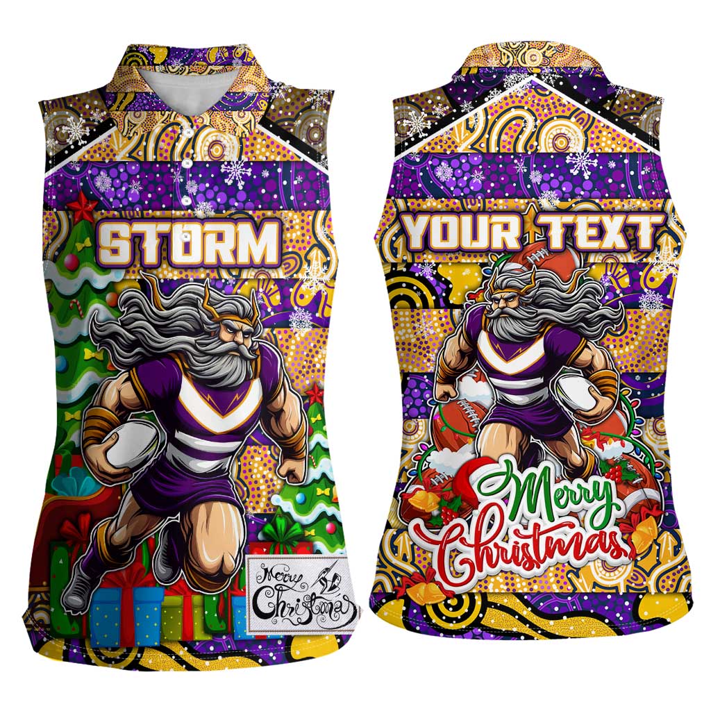Custom Storm Rugby Merry Christmas Women Sleeveless Polo Shirt Indigenous Australian Art