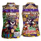 Custom Storm Rugby Merry Christmas Women Sleeveless Polo Shirt Indigenous Australian Art