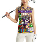 Custom Storm Rugby Merry Christmas Women Sleeveless Polo Shirt Indigenous Australian Art