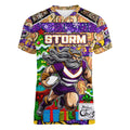 Custom Storm Rugby Merry Christmas Women V-Neck T-Shirt Indigenous Australian Art