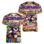 Custom Storm Rugby Merry Christmas Women V-Neck T-Shirt Indigenous Australian Art