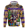 Custom Storm Rugby Merry Christmas Zip Hoodie Indigenous Australian Art