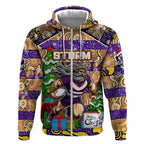 Custom Storm Rugby Merry Christmas Zip Hoodie Indigenous Australian Art