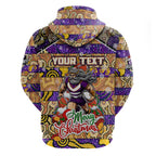 Custom Storm Rugby Merry Christmas Zip Hoodie Indigenous Australian Art