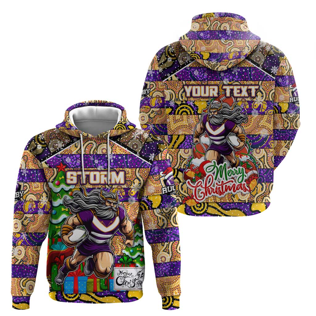 Custom Storm Rugby Merry Christmas Zip Hoodie Indigenous Australian Art