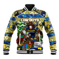Custom Cowboys Rugby Merry Christmas Baseball Jacket Indigenous Australian Art