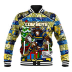Custom Cowboys Rugby Merry Christmas Baseball Jacket Indigenous Australian Art