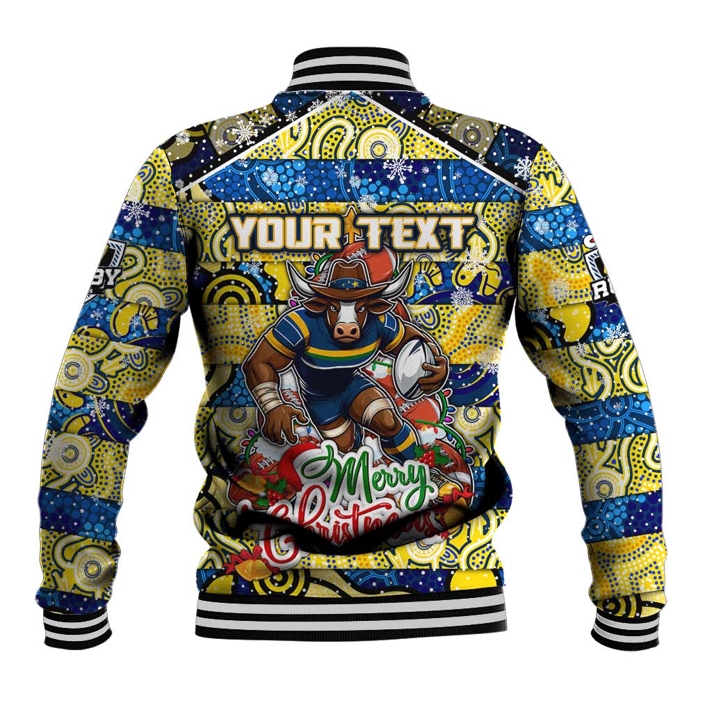 Custom Cowboys Rugby Merry Christmas Baseball Jacket Indigenous Australian Art