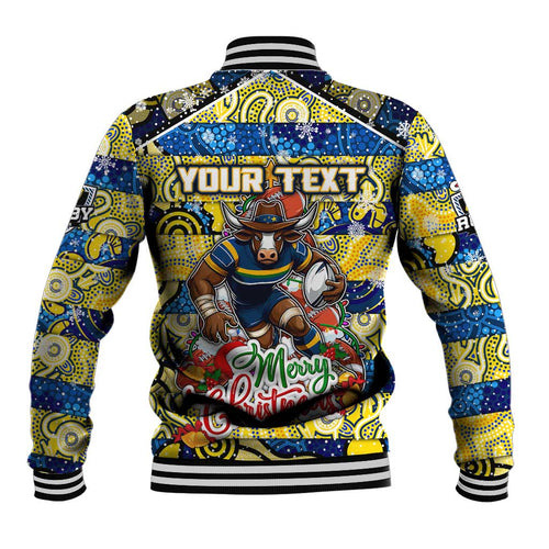 Custom Cowboys Rugby Merry Christmas Baseball Jacket Indigenous Australian Art