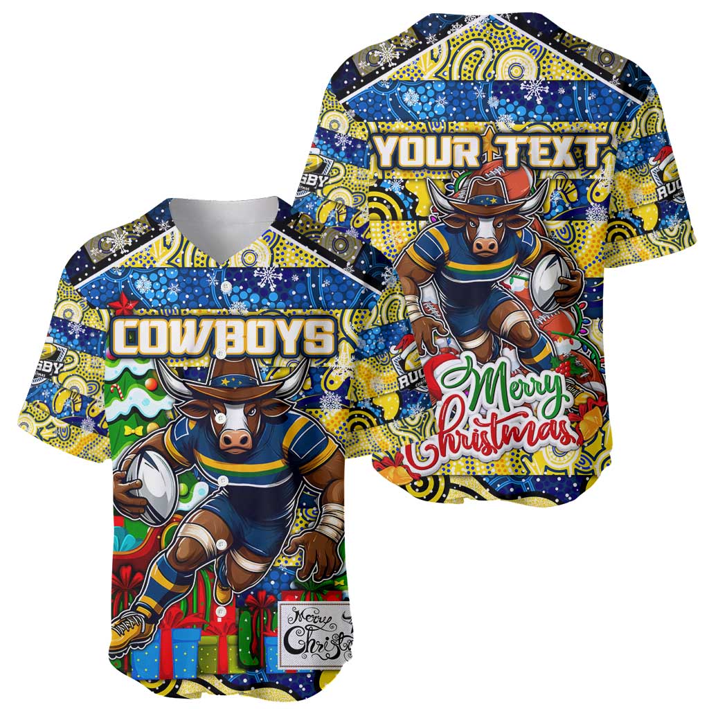 Custom Cowboys Rugby Merry Christmas Baseball Jersey Indigenous Australian Art