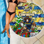 Cowboys Rugby Merry Christmas Beach Blanket Indigenous Australian Art