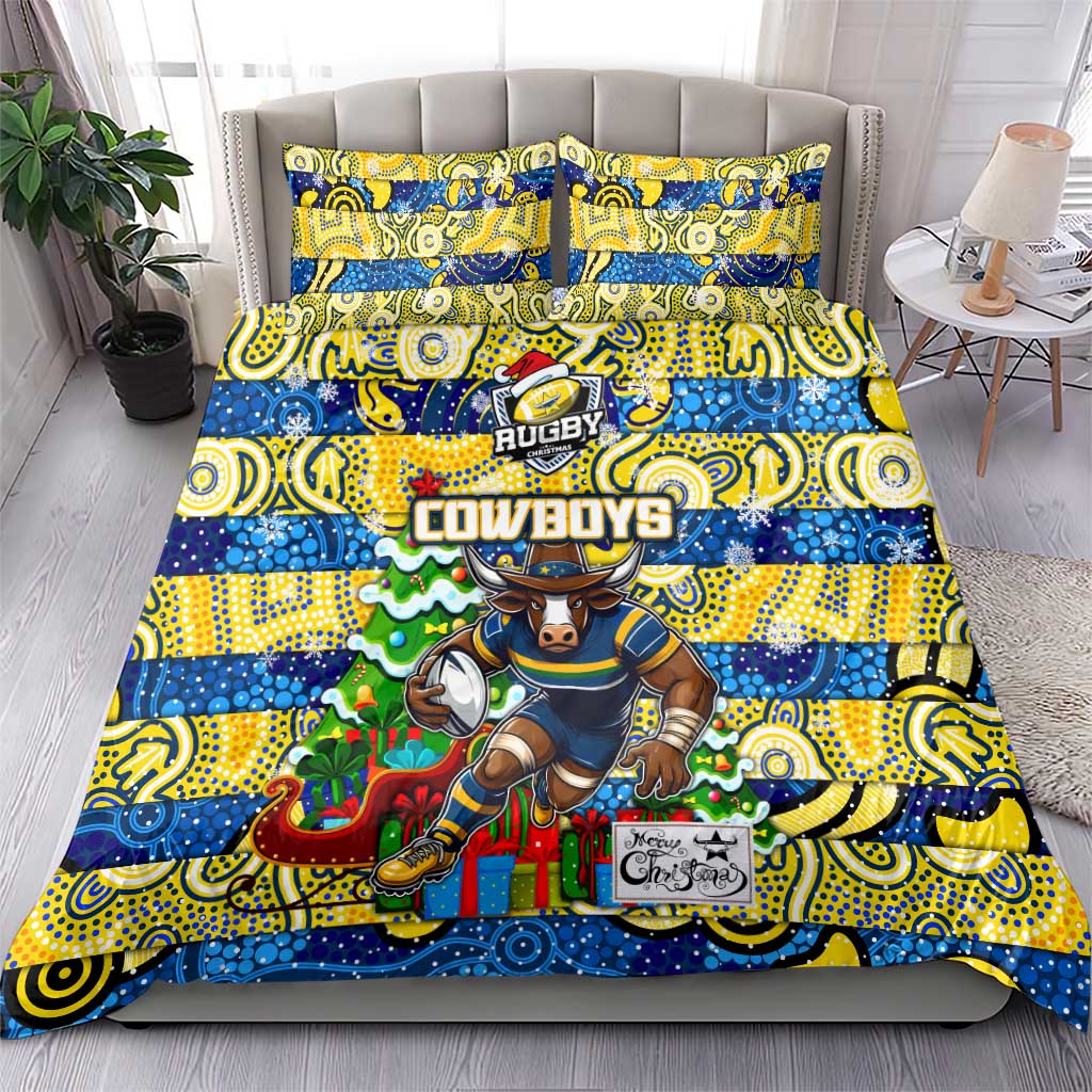 Cowboys Rugby Merry Christmas Bedding Set Indigenous Australian Art