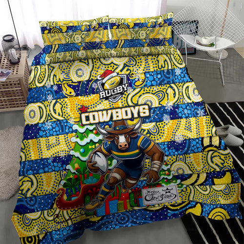 Cowboys Rugby Merry Christmas Bedding Set Indigenous Australian Art