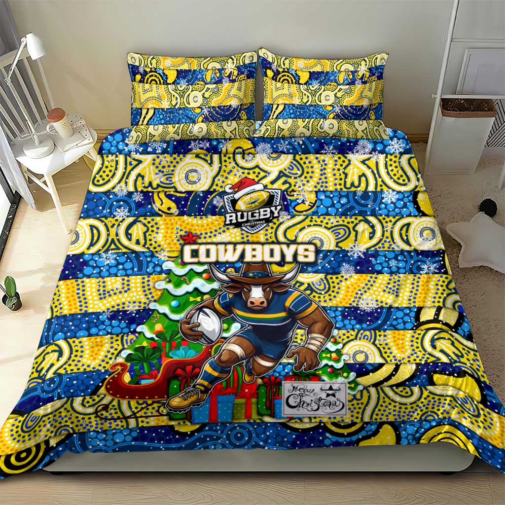 Cowboys Rugby Merry Christmas Bedding Set Indigenous Australian Art