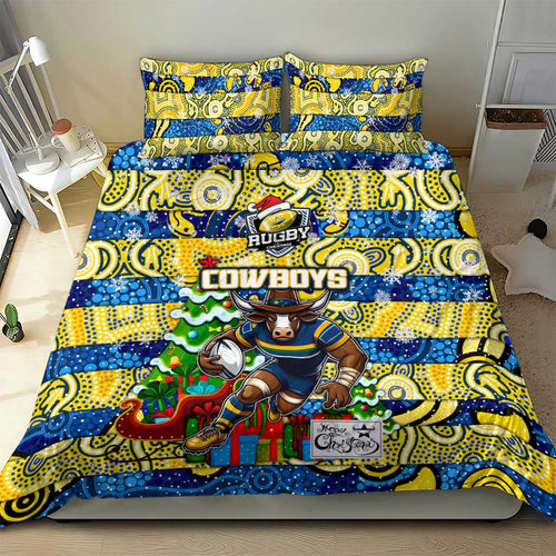 Cowboys Rugby Merry Christmas Bedding Set Indigenous Australian Art