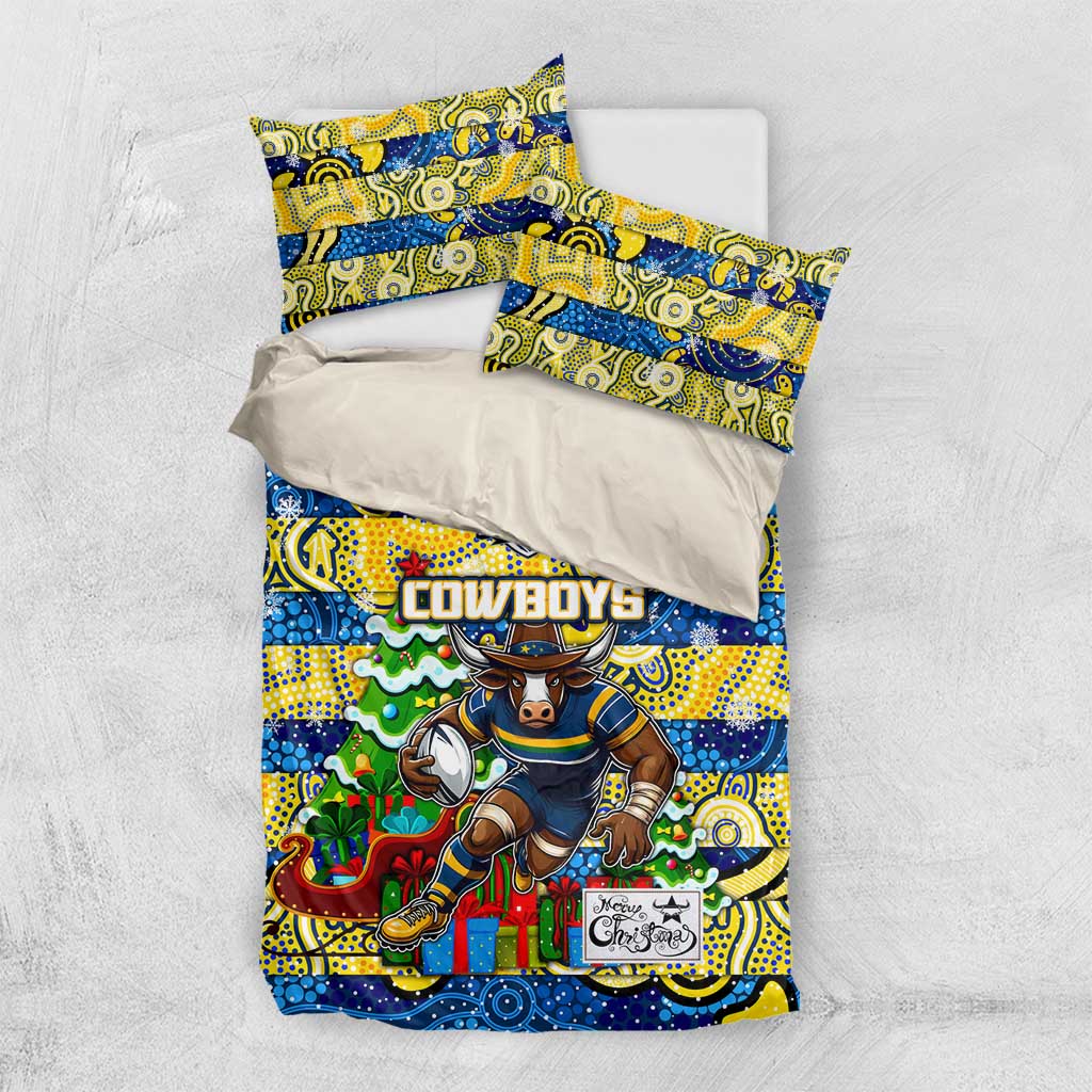 Cowboys Rugby Merry Christmas Bedding Set Indigenous Australian Art
