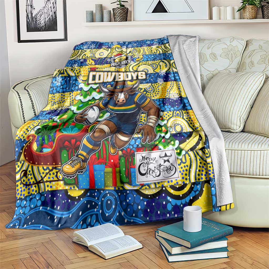 Cowboys Rugby Merry Christmas Blanket Indigenous Australian Art