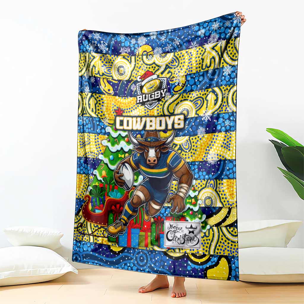 Cowboys Rugby Merry Christmas Blanket Indigenous Australian Art