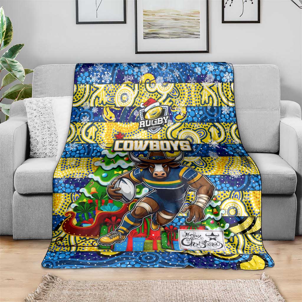 Cowboys Rugby Merry Christmas Blanket Indigenous Australian Art