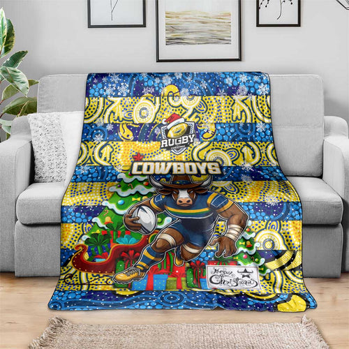 Cowboys Rugby Merry Christmas Blanket Indigenous Australian Art