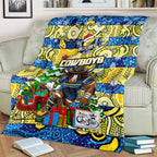 Cowboys Rugby Merry Christmas Blanket Indigenous Australian Art