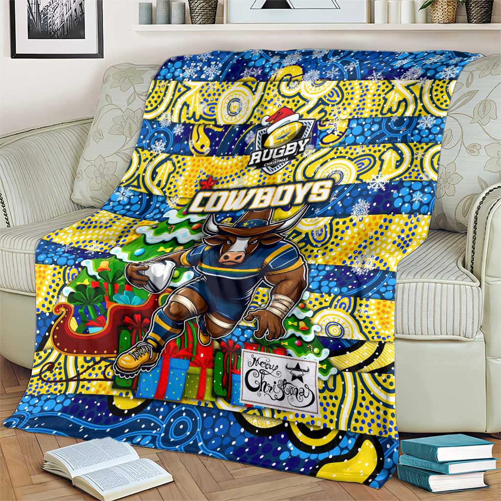 Cowboys Rugby Merry Christmas Blanket Indigenous Australian Art