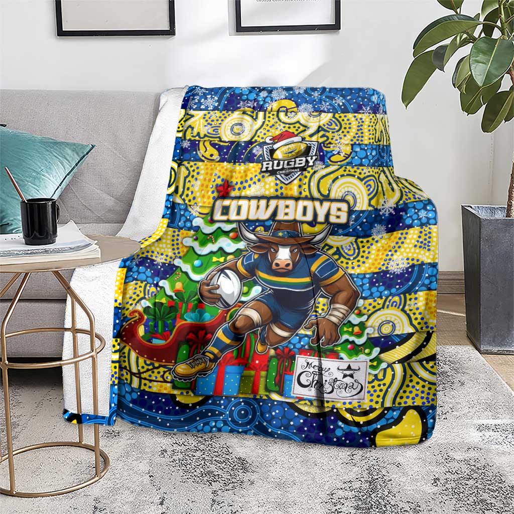 Cowboys Rugby Merry Christmas Blanket Indigenous Australian Art