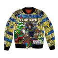 Custom Cowboys Rugby Merry Christmas Bomber Jacket Indigenous Australian Art