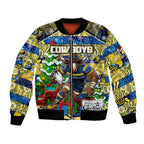 Custom Cowboys Rugby Merry Christmas Bomber Jacket Indigenous Australian Art