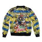 Custom Cowboys Rugby Merry Christmas Bomber Jacket Indigenous Australian Art