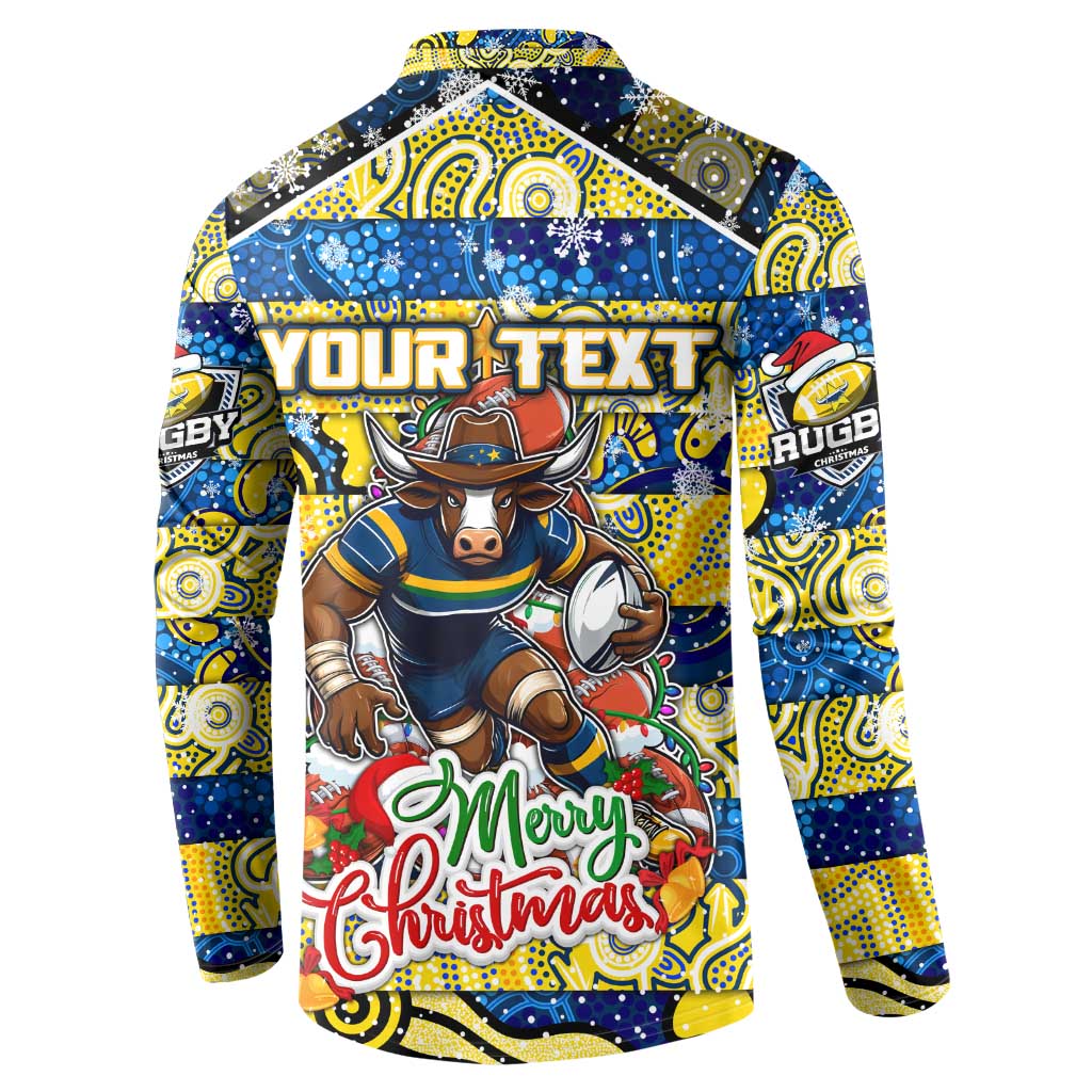 Custom Cowboys Rugby Merry Christmas Button Sweatshirt Indigenous Australian Art