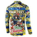 Custom Cowboys Rugby Merry Christmas Button Sweatshirt Indigenous Australian Art
