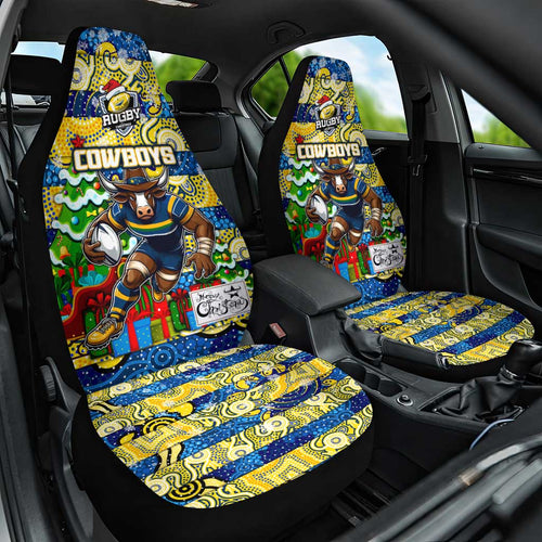 Cowboys Rugby Merry Christmas Car Seat Cover Indigenous Australian Art