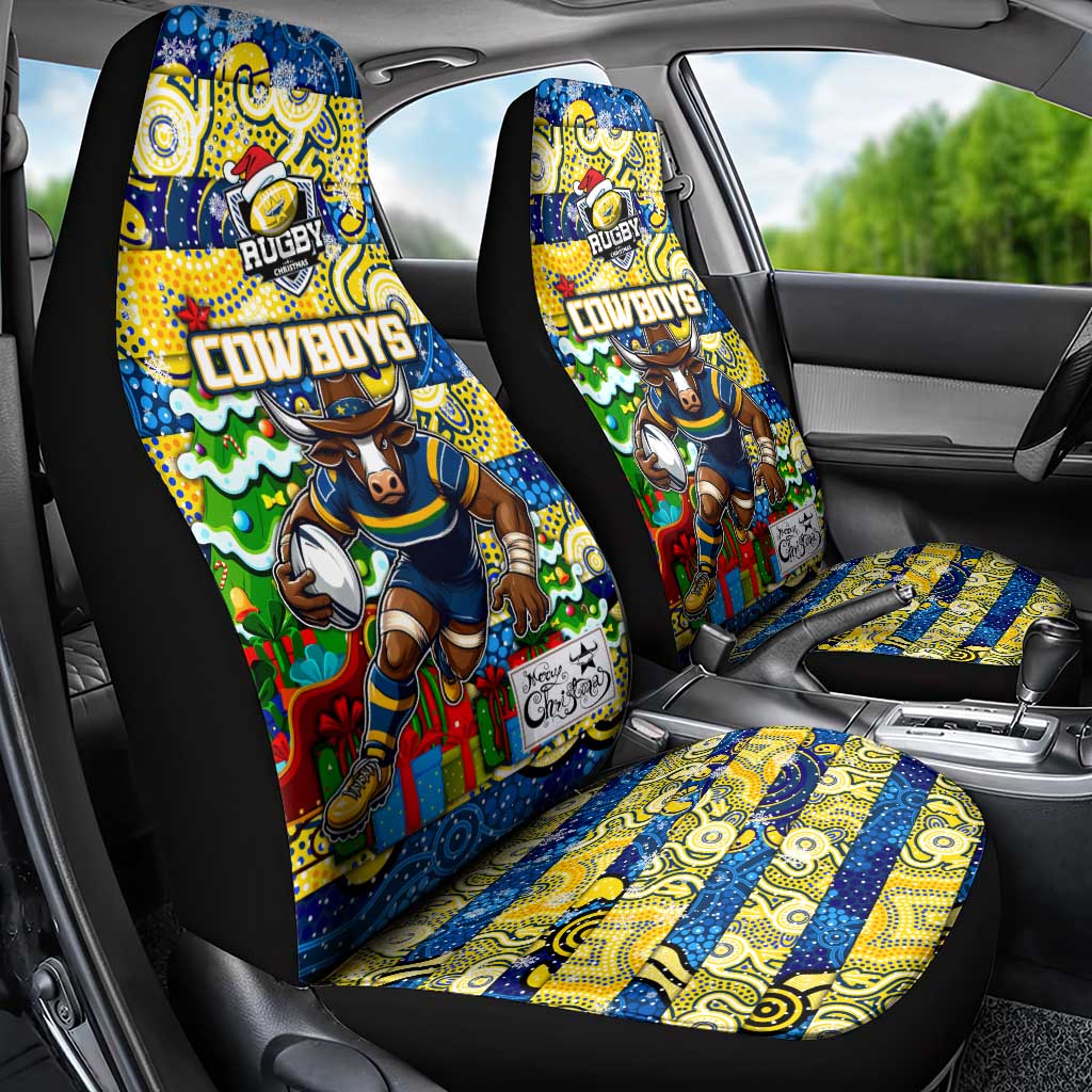Cowboys Rugby Merry Christmas Car Seat Cover Indigenous Australian Art