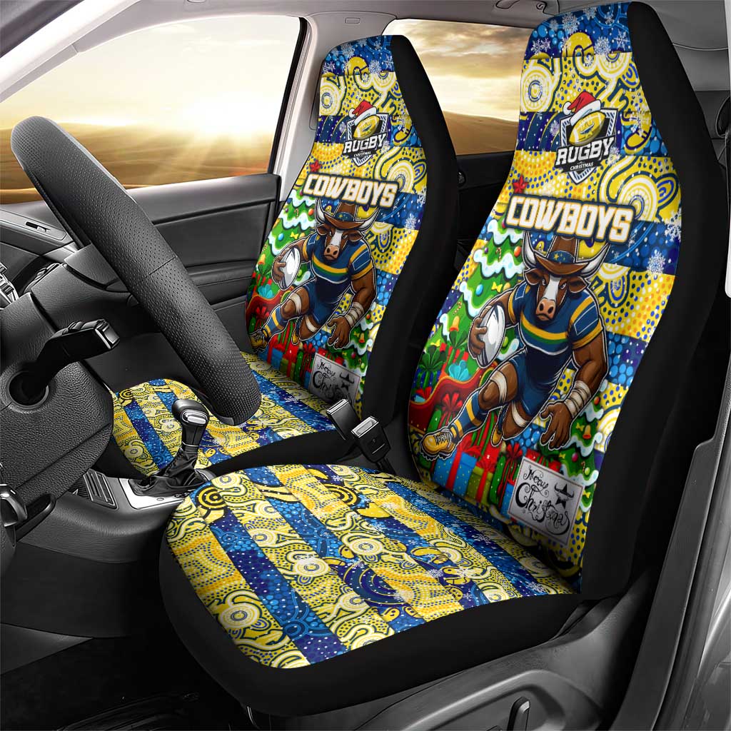 Cowboys Rugby Merry Christmas Car Seat Cover Indigenous Australian Art