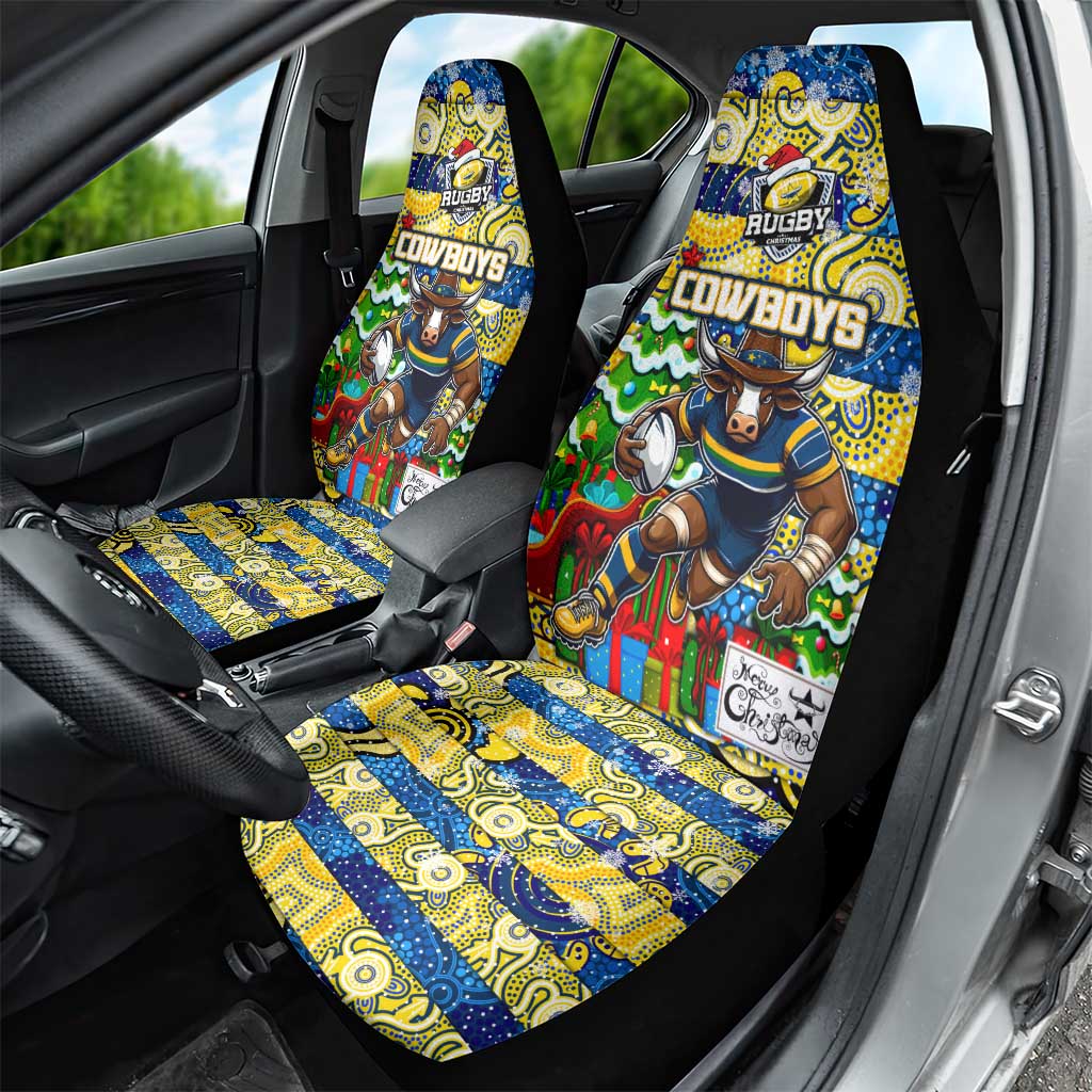 Cowboys Rugby Merry Christmas Car Seat Cover Indigenous Australian Art