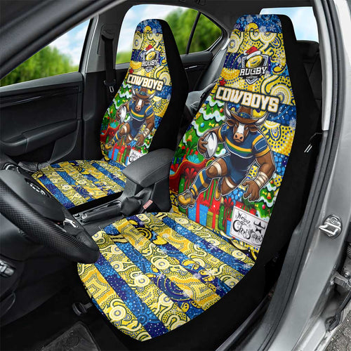 Cowboys Rugby Merry Christmas Car Seat Cover Indigenous Australian Art