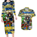 Custom Cowboys Rugby Merry Christmas Couples Matching Long Sleeve Bodycon Dress and Hawaiian Shirt Indigenous Australian Art