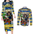 Custom Cowboys Rugby Merry Christmas Couples Matching Long Sleeve Bodycon Dress and Long Sleeve Button Shirt Indigenous Australian Art