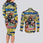 Custom Cowboys Rugby Merry Christmas Couples Matching Long Sleeve Bodycon Dress and Long Sleeve Button Shirt Indigenous Australian Art