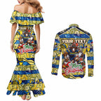 Custom Cowboys Rugby Merry Christmas Couples Matching Mermaid Dress and Long Sleeve Button Shirt Indigenous Australian Art
