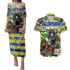 Custom Cowboys Rugby Merry Christmas Couples Matching Puletasi and Hawaiian Shirt Indigenous Australian Art