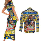 Custom Cowboys Rugby Merry Christmas Couples Matching Short Sleeve Bodycon Dress and Long Sleeve Button Shirt Indigenous Australian Art