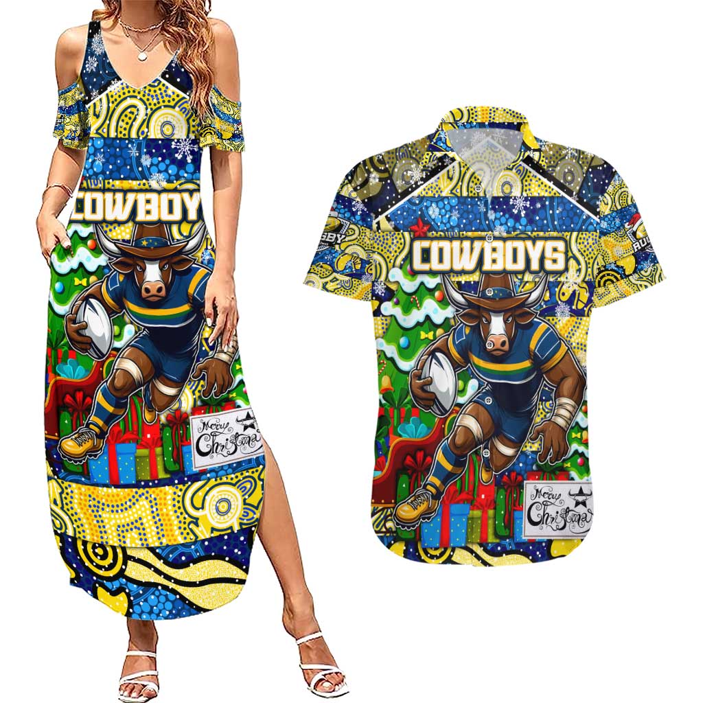 Custom Cowboys Rugby Merry Christmas Couples Matching Summer Maxi Dress and Hawaiian Shirt Indigenous Australian Art