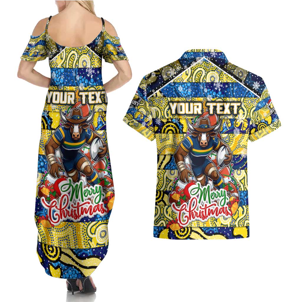 Custom Cowboys Rugby Merry Christmas Couples Matching Summer Maxi Dress and Hawaiian Shirt Indigenous Australian Art