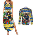 Custom Cowboys Rugby Merry Christmas Couples Matching Summer Maxi Dress and Long Sleeve Button Shirt Indigenous Australian Art