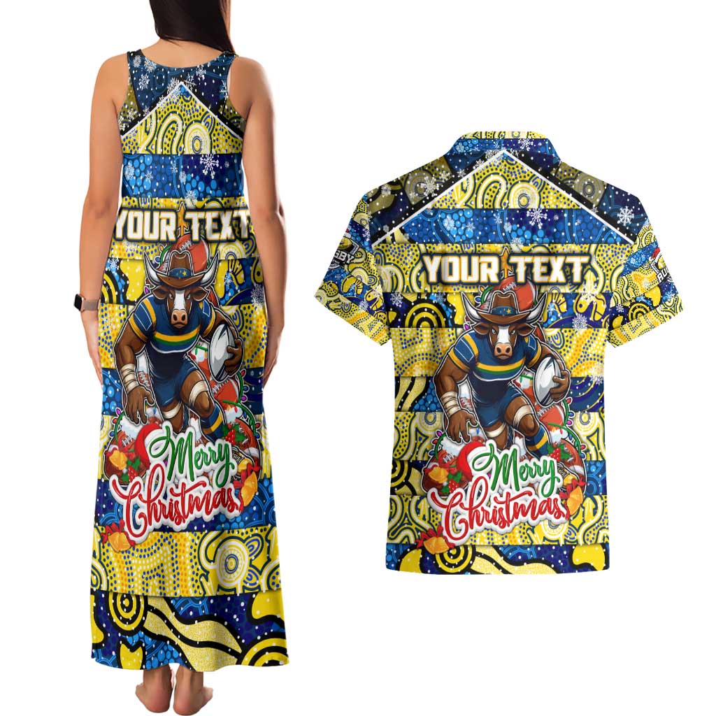 Custom Cowboys Rugby Merry Christmas Couples Matching Tank Maxi Dress and Hawaiian Shirt Indigenous Australian Art